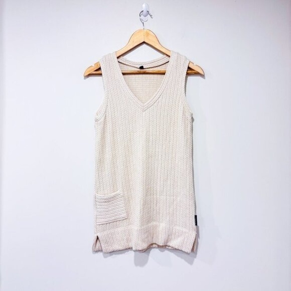 RIEN‎ NE SE PERD Beige Ribbed Knit V-Neck Sweater Vest Tunic Pocket X-Small